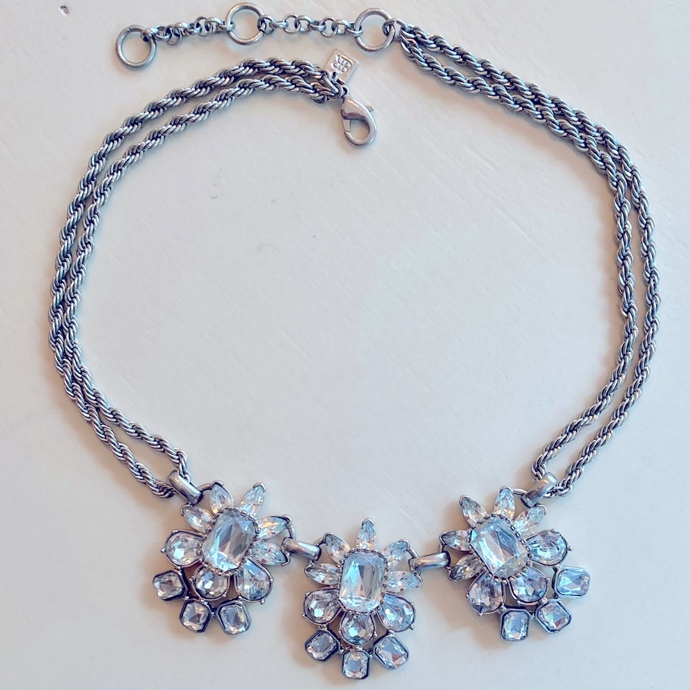 Banana Republic Crystal Silver Double Strand Statement Necklace